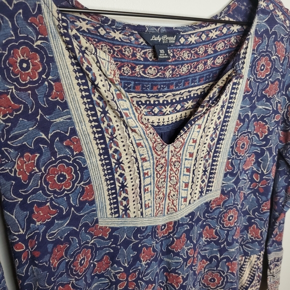 Lucky Brand Floral Woodblock Print Peasant Blouse - Picture 7 of 16